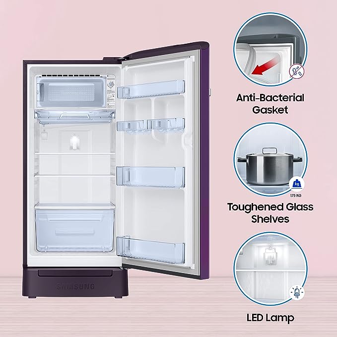Samsung 189 L 5 Star Digital Inverter Direct Cool Single Door Refrigerator (RR21C2H25CR/HL, Camellia Purple, Base Stand with Drawer, 2023 Model)(OPEN BOX) Samsung 189 L 5 Star Digital Inverter Direct Cool Single Door Refrigerator (RR21C2H25CR/HL, Camellia Purple, Base Stand with Drawer, 2023 Model)(OPEN BOX)